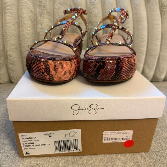 Jessica Simpson women's Pascha Wedge Sandal Salmon Festival Snake Print - 7 - Picture 3 of 6